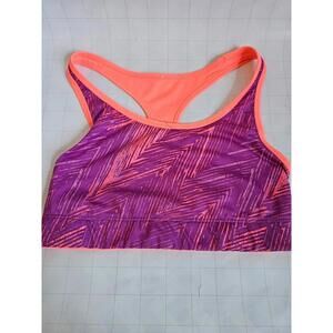 Womens Sports Bra S Purple Pink Zigzag Print Neon Racerback
